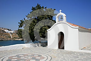 White chapel in Rhodes, Greece