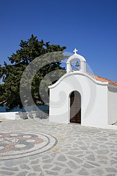 White chapel in Rhodes, Greece