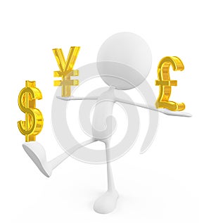 White character with pound,yen and dollar sign