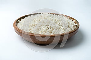 White chawal (rice) on white background.