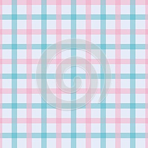 White checkerboard seamless vector background. Blue and pink lines, Gingham vector pattern.