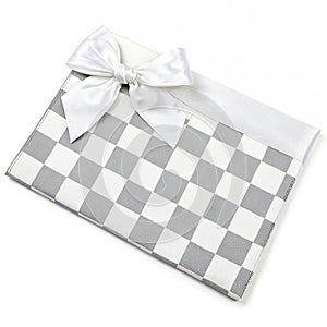 White checkered pattern with bow isolated on white background