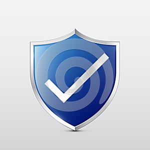White checkmark on blue shield vector illustration