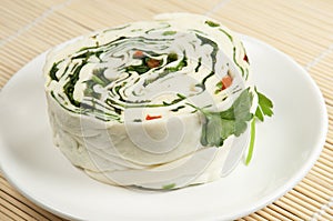 White cheese (brynza) roll with vegetables