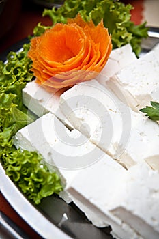White cheese and salad