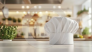 White chef's hat on kitchen counter