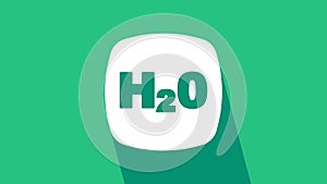 White Chemical formula for water drops H2O shaped icon isolated on green background. 4K Video motion graphic animation