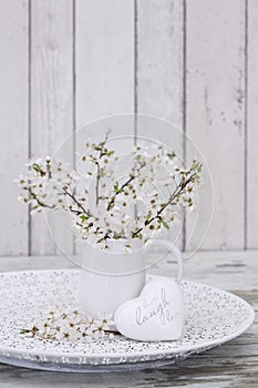 White Cherry Blossom Bouquet With Heart