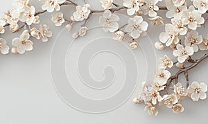 Delicate White Cherry Blossoms on Branches - Soft Background