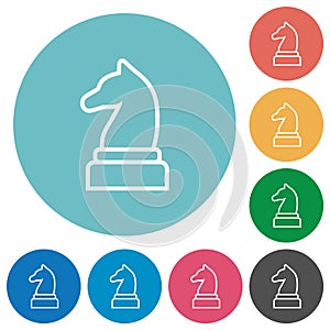 White chess knight flat round icons