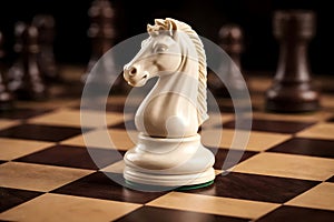 White Chess Knight Standing In Focus Representing Tactical Intelligence