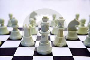 White chess pieces on board