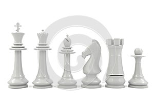 White chess pieces isolated on white background