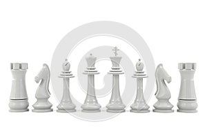 White chess pieces isolated on white background