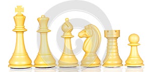 White chess pieces in order of decreasing photo