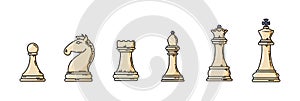 White chess pieces in a row illustration