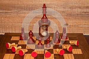 White chess pieces in submission position on the board