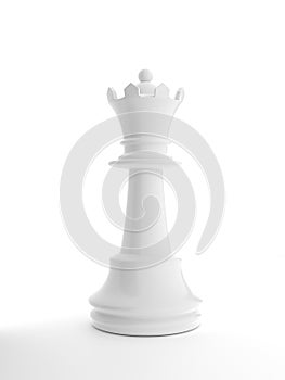 White  Chess Queen On White Background - 3D Illustration Rendering