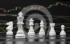 White Chess set with investment ,financial market, emulation and planning concept