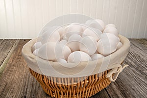 White chicken eggs in basket
