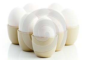 White chicken eggs in eggcups
