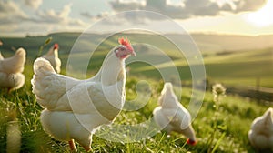 The White Chicken in Field.AI generated image