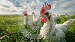 The White Chickens in Pasture.AI generated image
