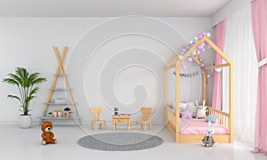 White child bedroom interior for mockup, 3D rendering