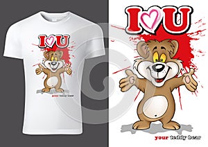 White Child T-shirt Design with Brown Teddy Bear