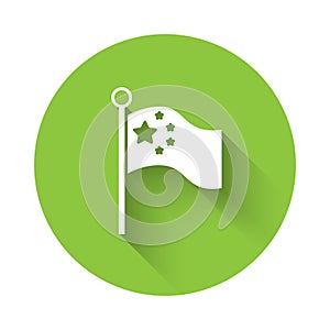 White China flag on flagpole icon isolated with long shadow. Green circle button. Vector