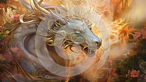 White Chinese fabulous dragon serpent.