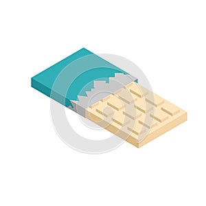 White Chocolate bar isometric. Sweetness Vector illustration. Food