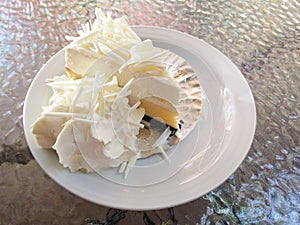 white chocolate cake with cream on dish