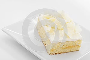 White chocolate cake on plate