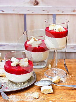 White chocolate cream with raspberry puree