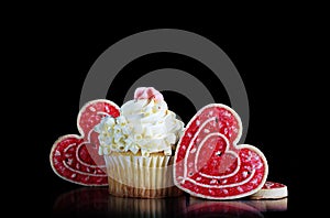 White Chocolate Cupcake with Heart Cookies