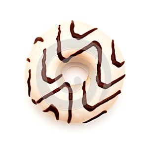 White chocolate glazed ring doughnut with zebra pattern photo
