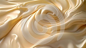 White Chocolate. Pouring melted liquid premium milk white chocolate. Close up of molten liquid hot chocolate swirl