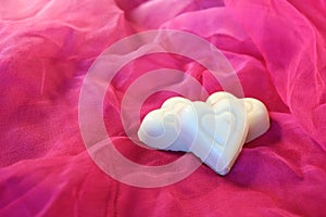 White Chocolate Valentines Day Hearts on Pink