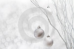 White christmas background silver balls