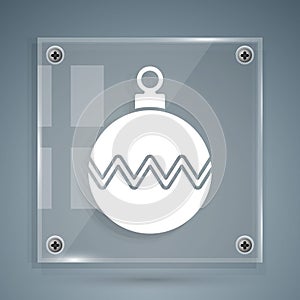 White Christmas ball icon isolated on grey background. Merry Christmas and Happy New Year. Square glass panels. Vector