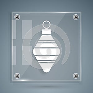 White Christmas ball icon isolated on grey background. Merry Christmas and Happy New Year. Square glass panels. Vector