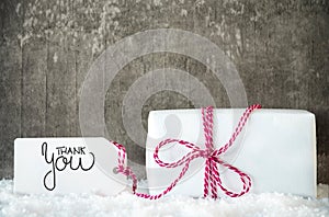 White Christmas Gift, Snow, Label, Bow, Thank You