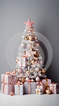 White Christmas tree decorated with balls