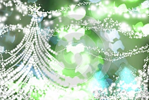 White christmas tree on green sparkly background