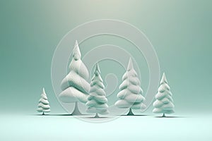 White Christmas Trees Mockup Closeup isolated on blue background. Christmas Eve different types. Winter traditional holidays.