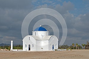 White church on the beach in Paphos