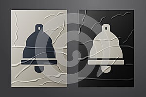 White Church bell icon isolated on crumpled paper background. Alarm symbol, service bell, handbell sign, notification