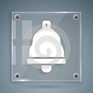 White Church bell icon isolated on grey background. Alarm symbol, service bell, handbell sign, notification symbol