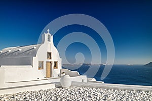 White church on the blue background